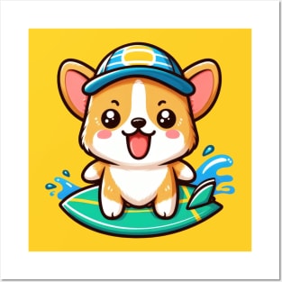 Surfing corgi dog Posters and Art